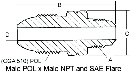 ADPTR MPOLX.38MP - Male POL x Male NPT and SAE Flare